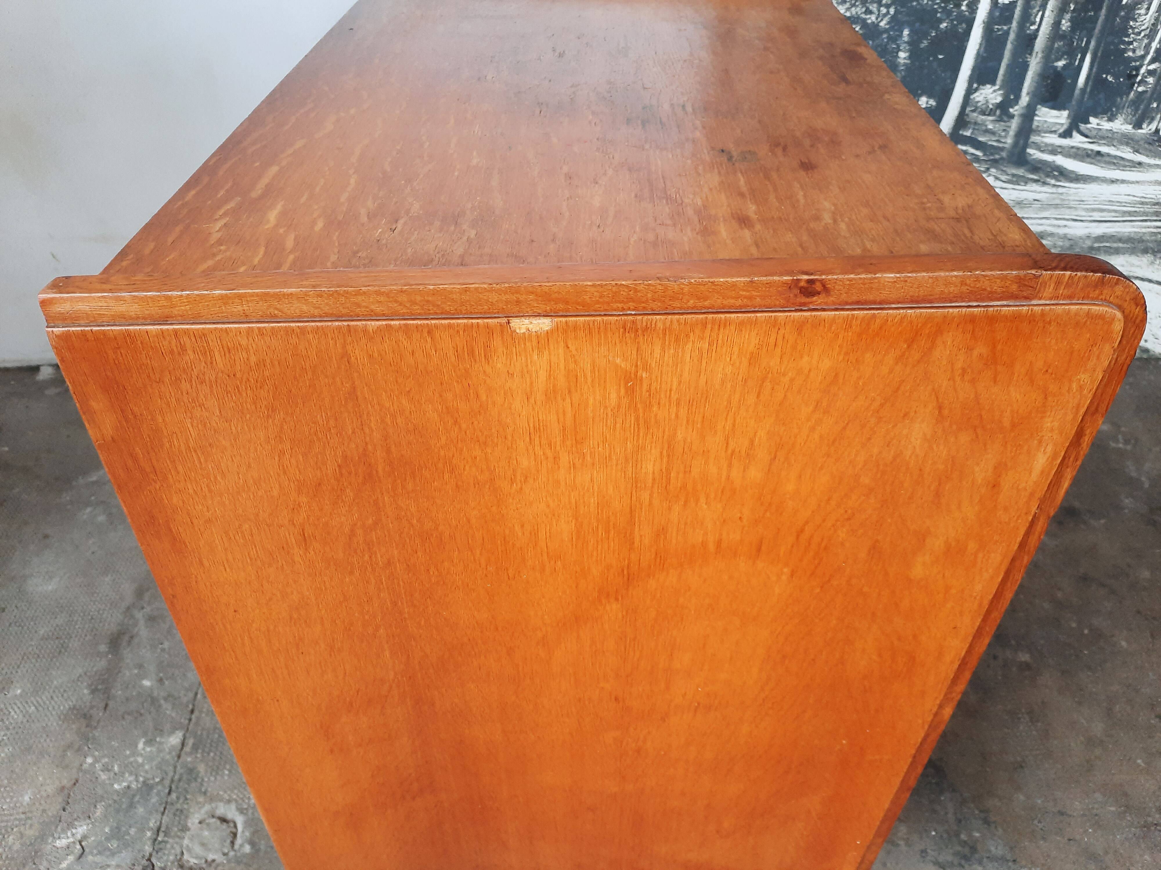 Oak chest of drawers with compass foot, vintage reconstruction
