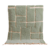 Tapis en laine pure fait main vert traditionnel taille 2/3 m