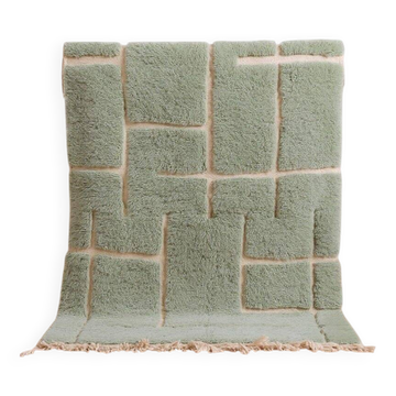 Tapis en laine pure fait main vert traditionnel taille 2/3 m