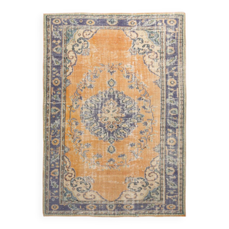 6x9 Pumpkin Orange Turkish Vintage Rug, 187x271 Cm