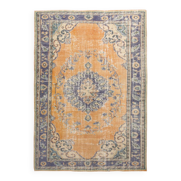 6x9 Pumpkin Orange Turkish Vintage Rug, 187x271 Cm