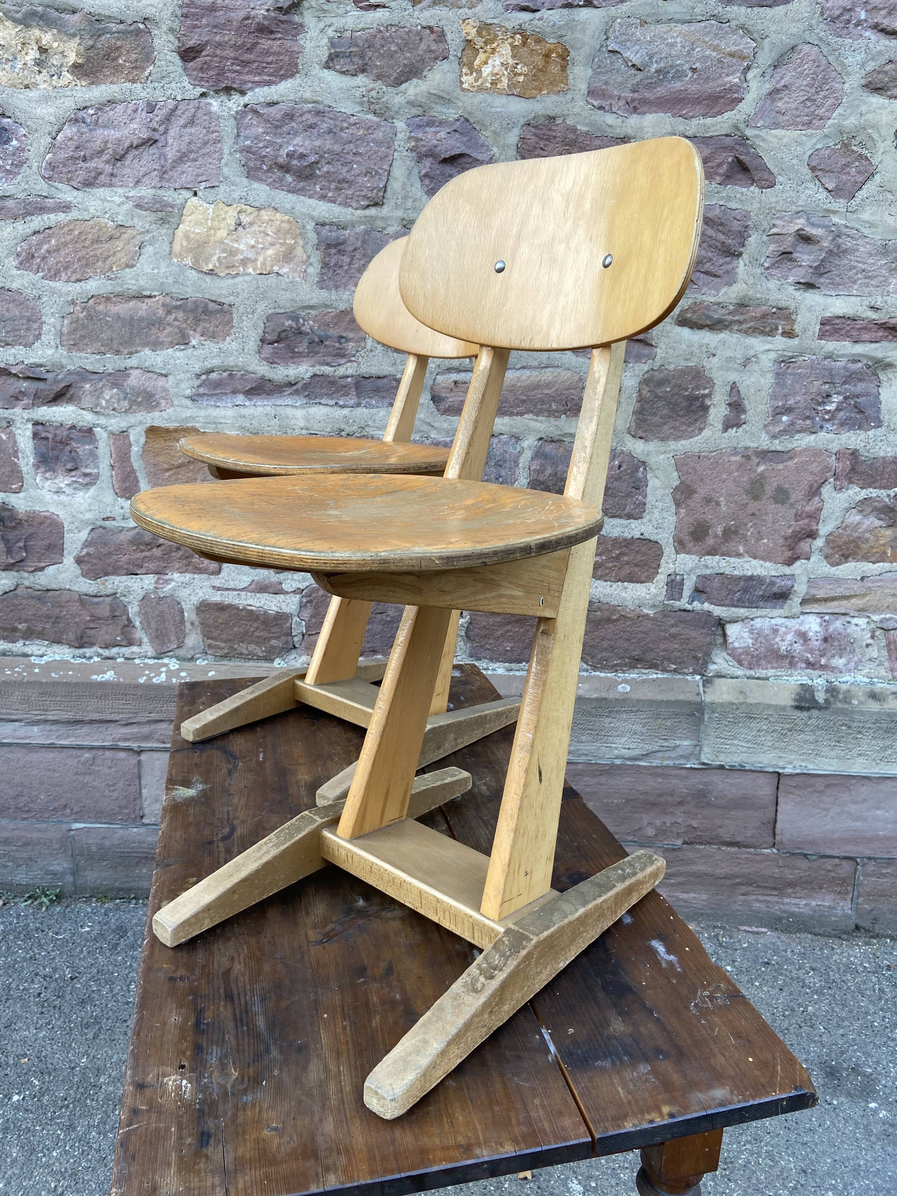 Pair of Casala vintage 1960 mid-century design adult school chairs