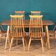 Retro Blonde Elm Model 444 Grand Plank Dining Table & 8 Goldsmith Dining Chairs