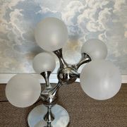 Unique table lamp with a chrome frame and opaque glass globes, 1970s, Space Age, Atomic Age, Sputnik