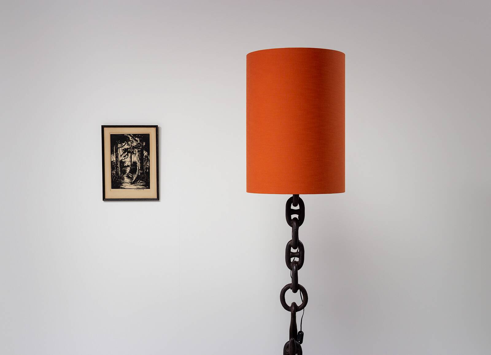 Sculptural Industrial Floor Lamp In Welded Iron Chain 80s Brutalist Design