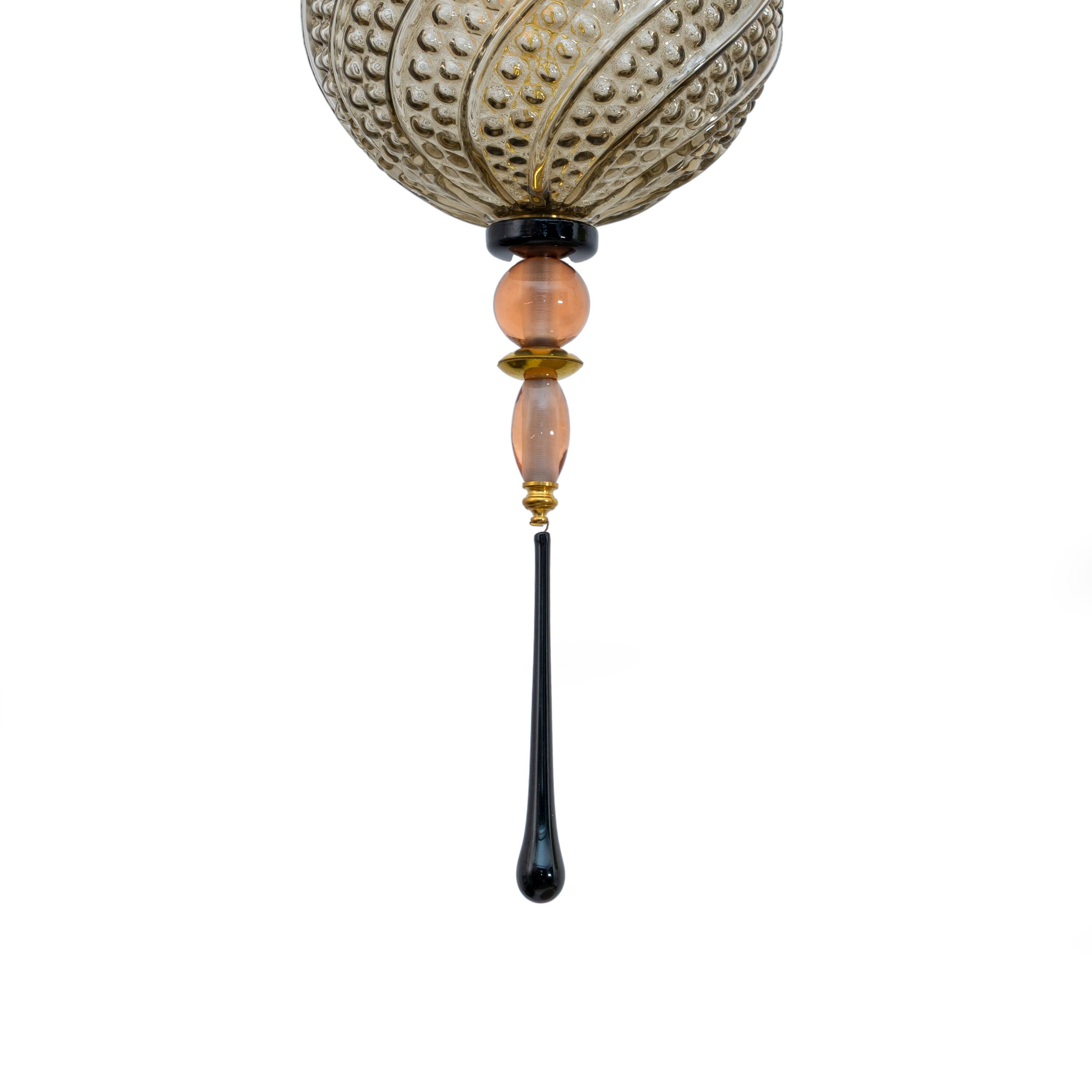 Blown Murano Glass and Brass Pendant Lamp