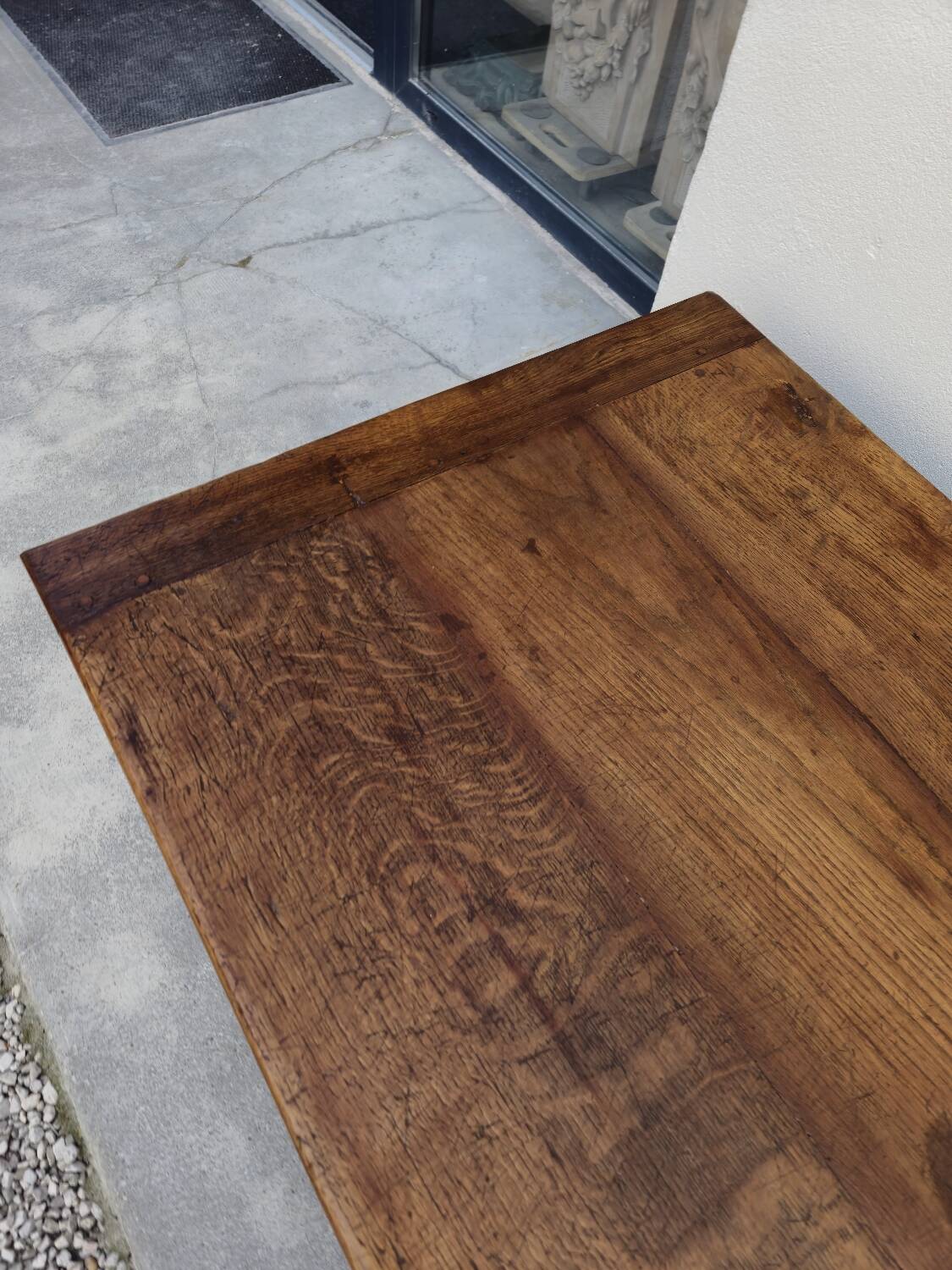Rustic farmhouse coffee table with two drawers, solid oak, 19th century - 1.97m