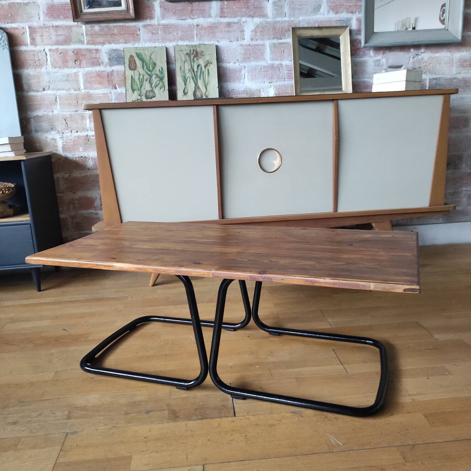 Industrial metal and wood coffee table