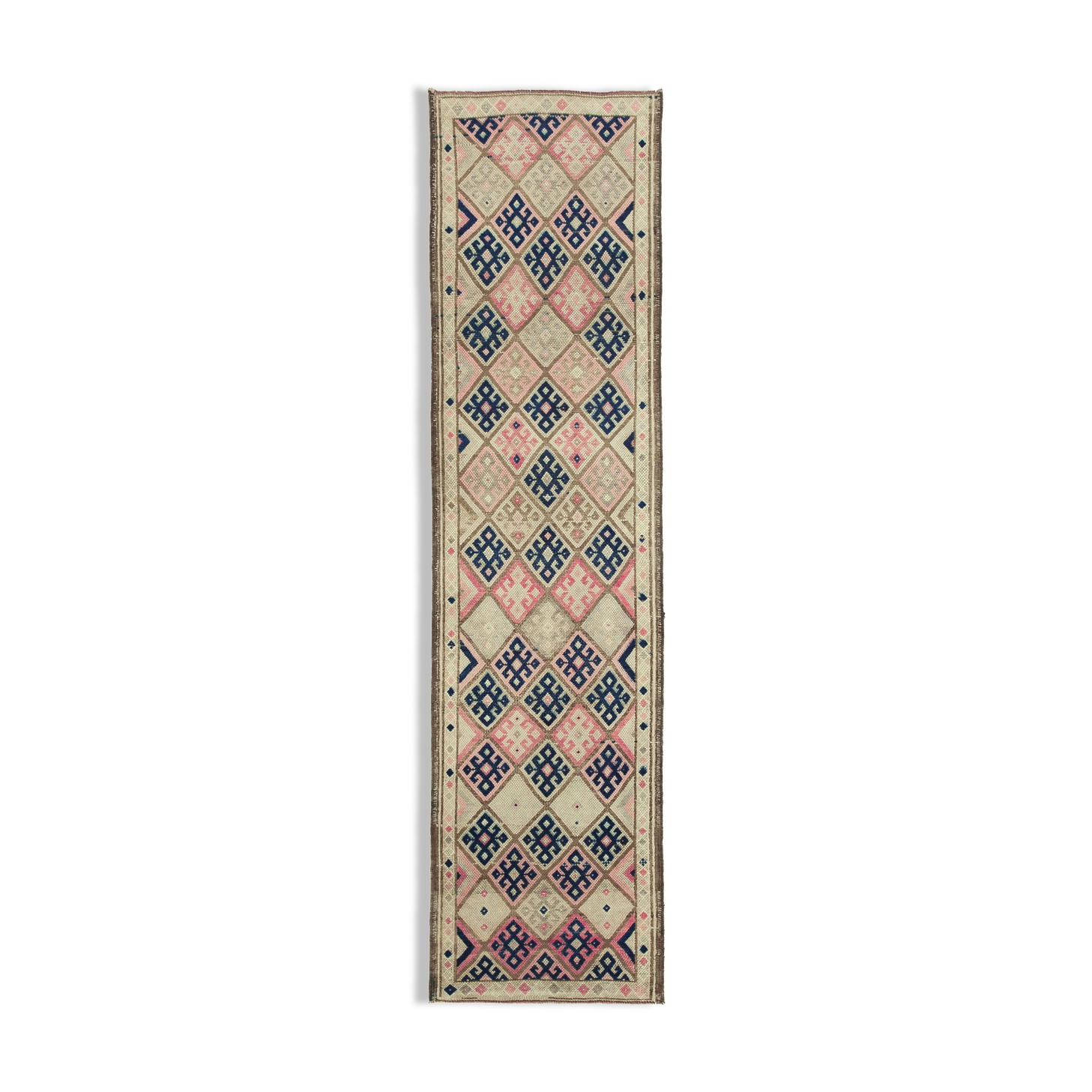 Handmade oriental beige runner rug 90 cm x 352 cm