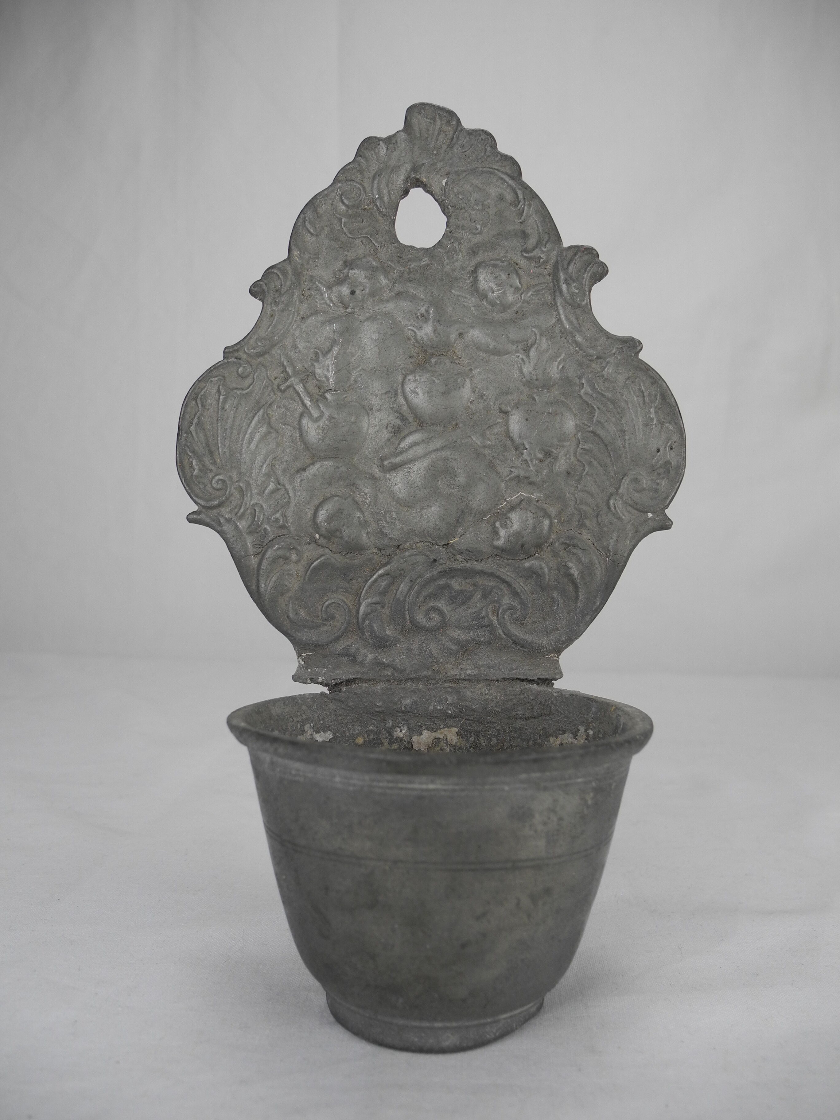 Antique 18th century pewter holy water font