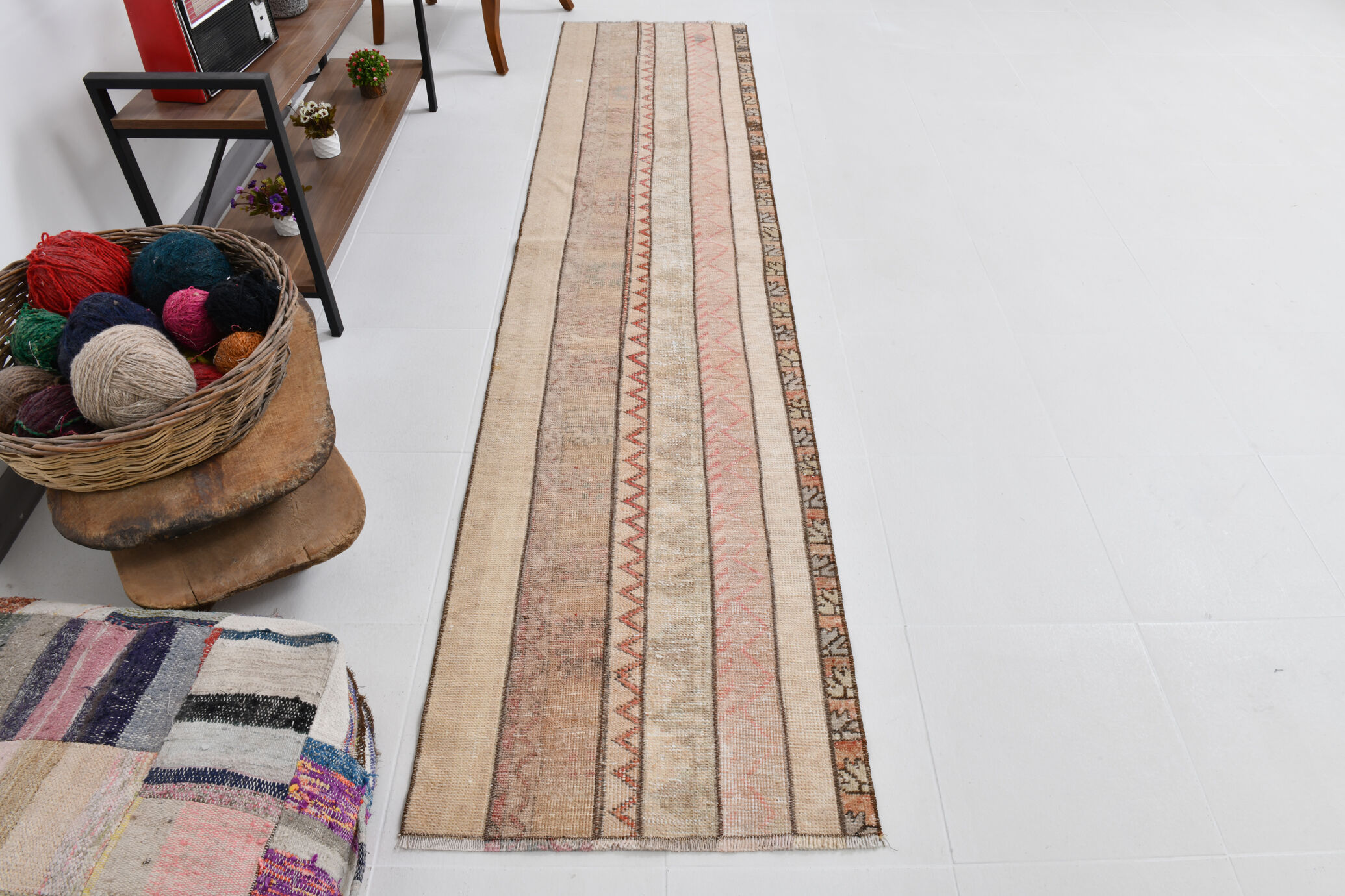 2x10 Narrow Brown Beige Turkish Runner Rug, 69x301Cm