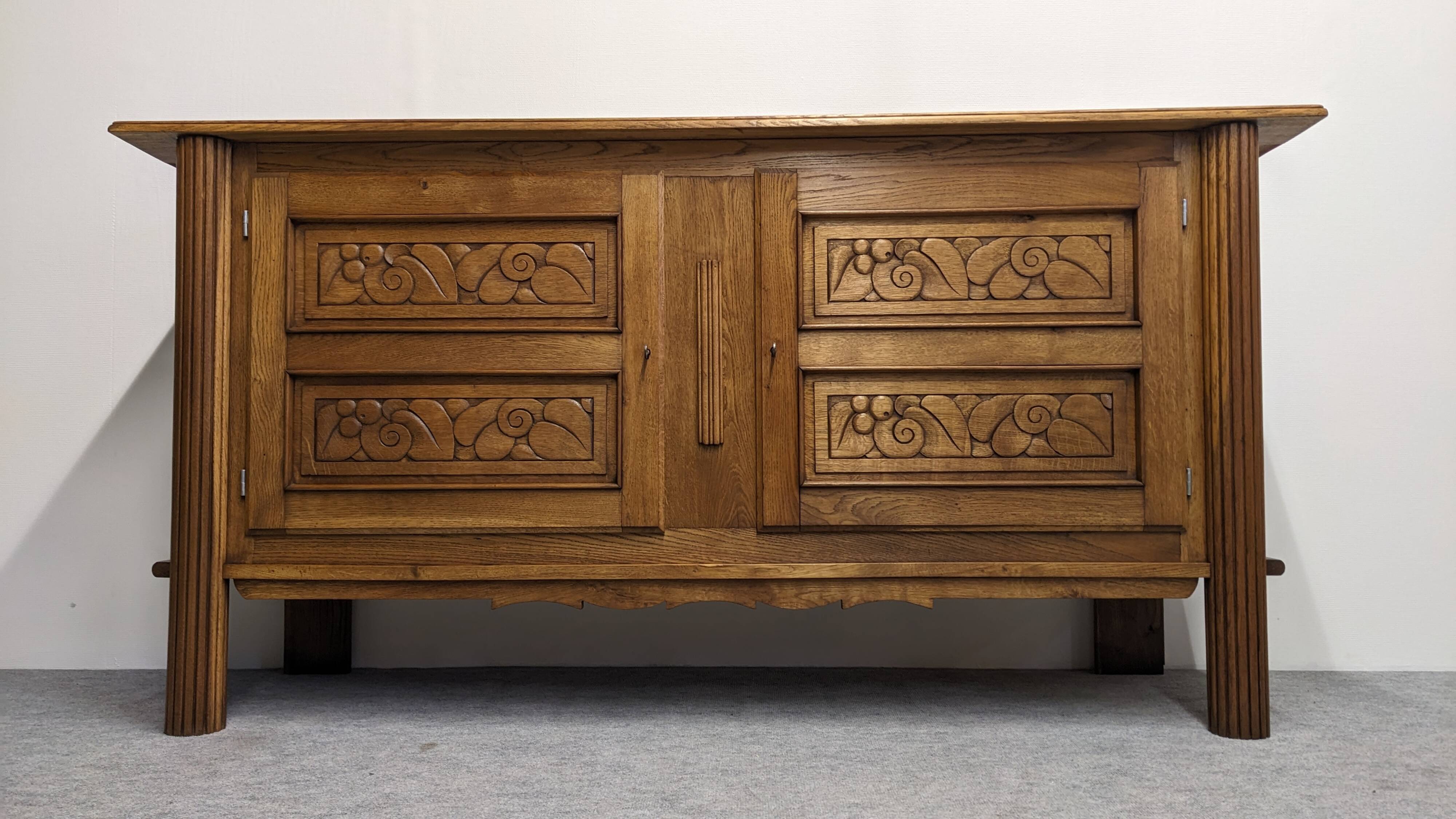 Brutalist oak sideboard attributed to Joseph Savina, France circa 1950.
