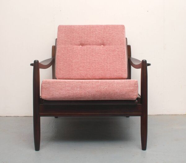 Fauteuil années 1960 rose pâle, coussins neufs