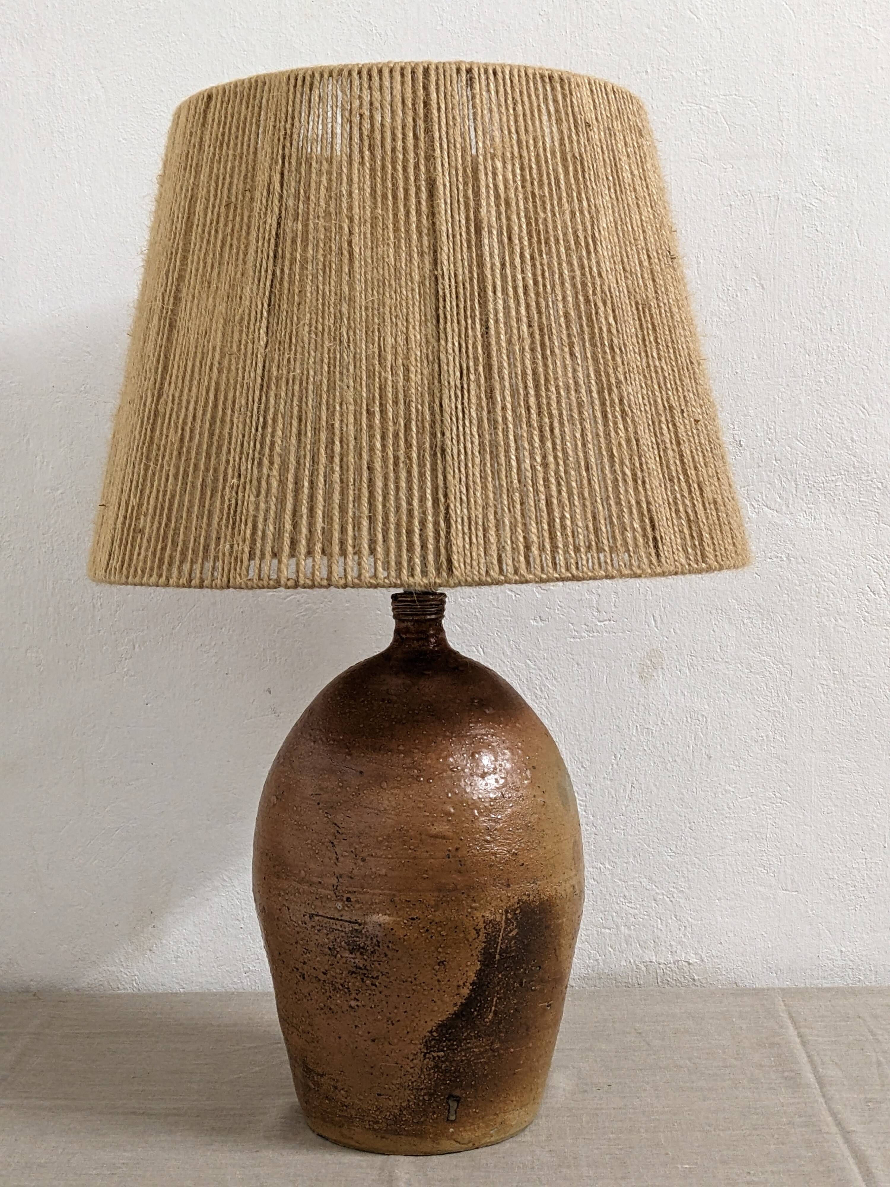 XXL lamp in glazed stoneware and jute rope circa 1960