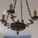 Vintage French Empire Swan Chandelier: Bronze Brass Toleware, C1950s