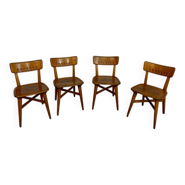 Suite de 4 chaises vintage chêne massif design an 60 dossier sculpté
