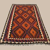 Vintage Afghan Tribal Kilim Wool Rug 252x154 cm Red, Orange, Brown, Black Large