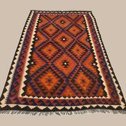Vintage Afghan Tribal Kilim Wool Rug 252x154 cm Red, Orange, Brown, Black Large