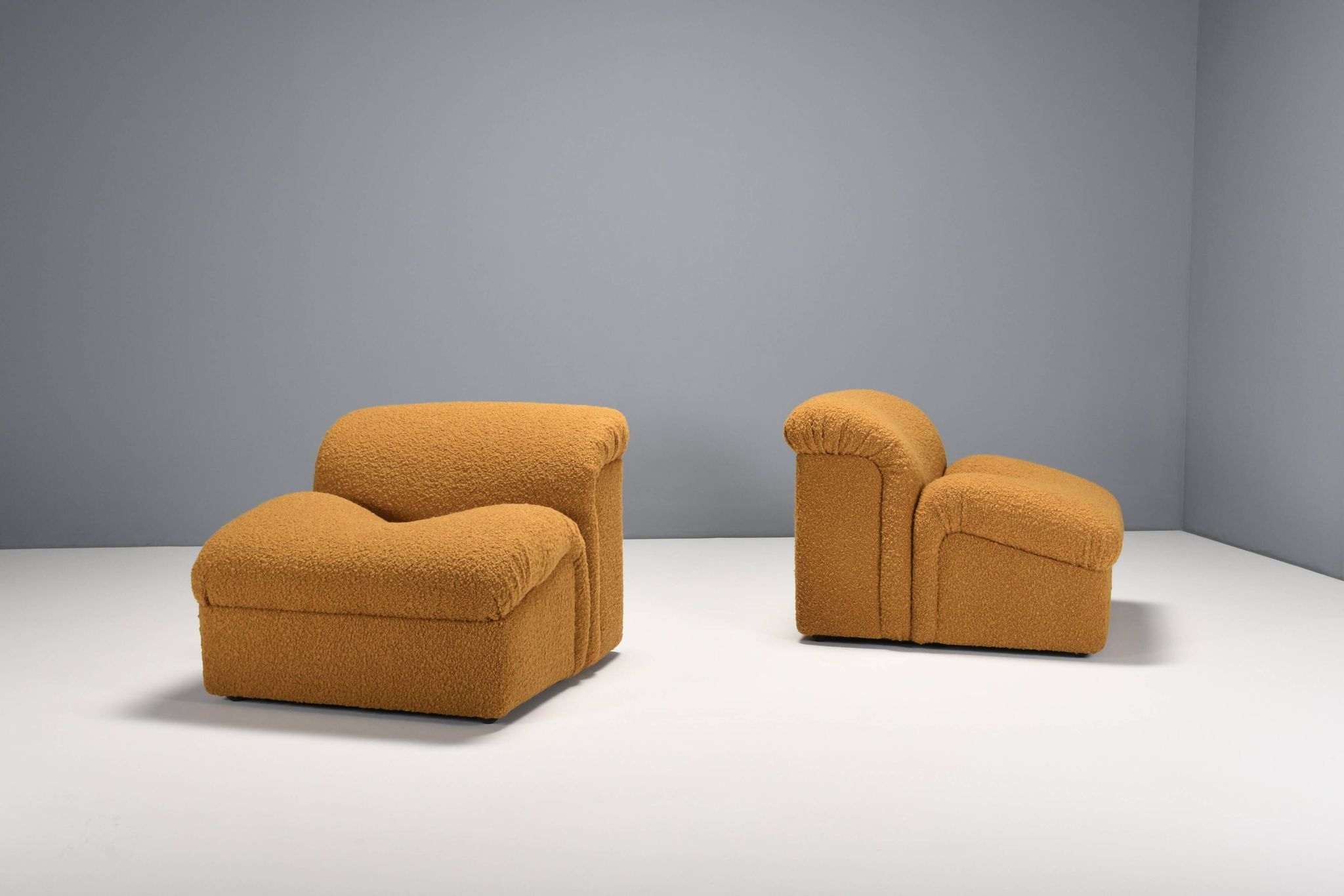 Exceptional Set of Two Bouclé 'Onda' Lounge Chairs by MetalArte, 1970s