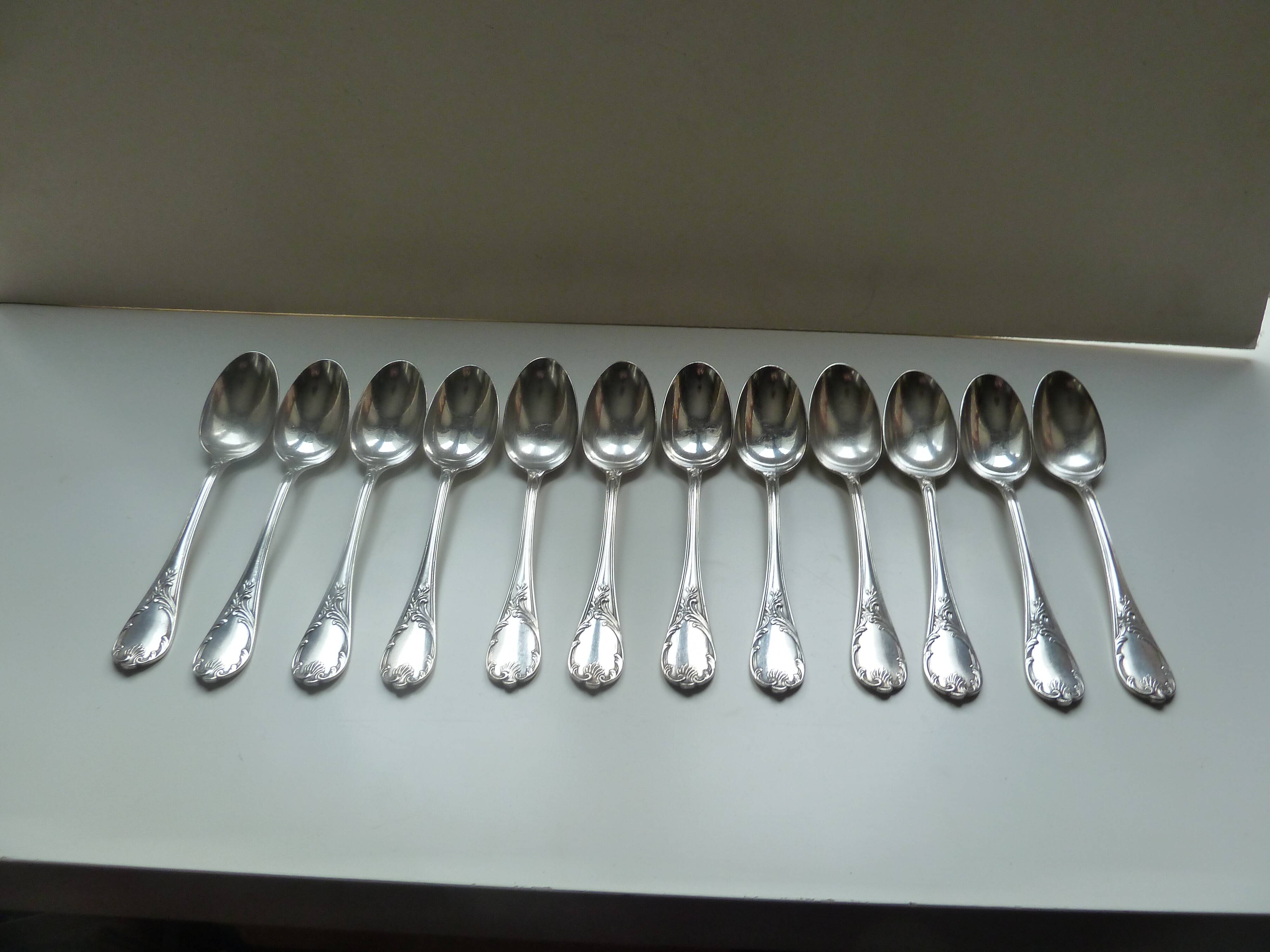 Lot 12 old silver metal spoons Christofle marly model floral decoration