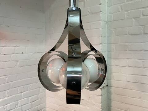 Vintage Space Age chrome and glass chandelier from the 1970s.