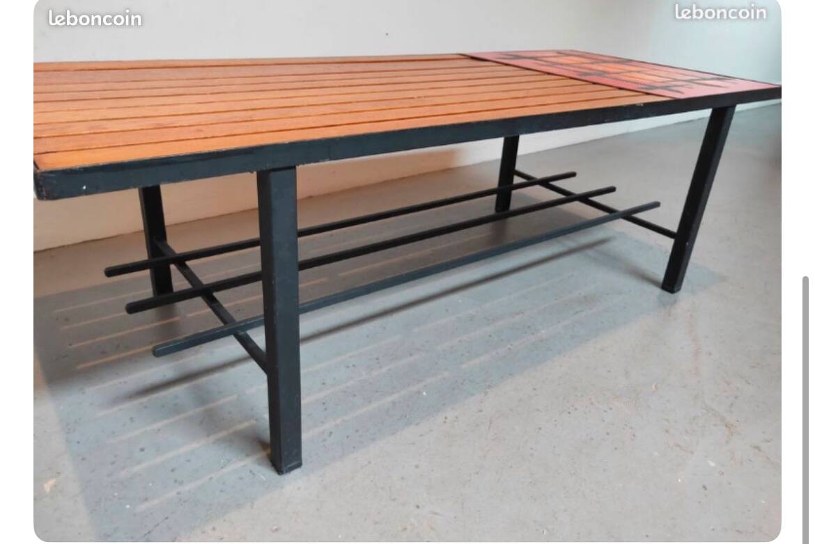 Table basse bois et céramique vintage
