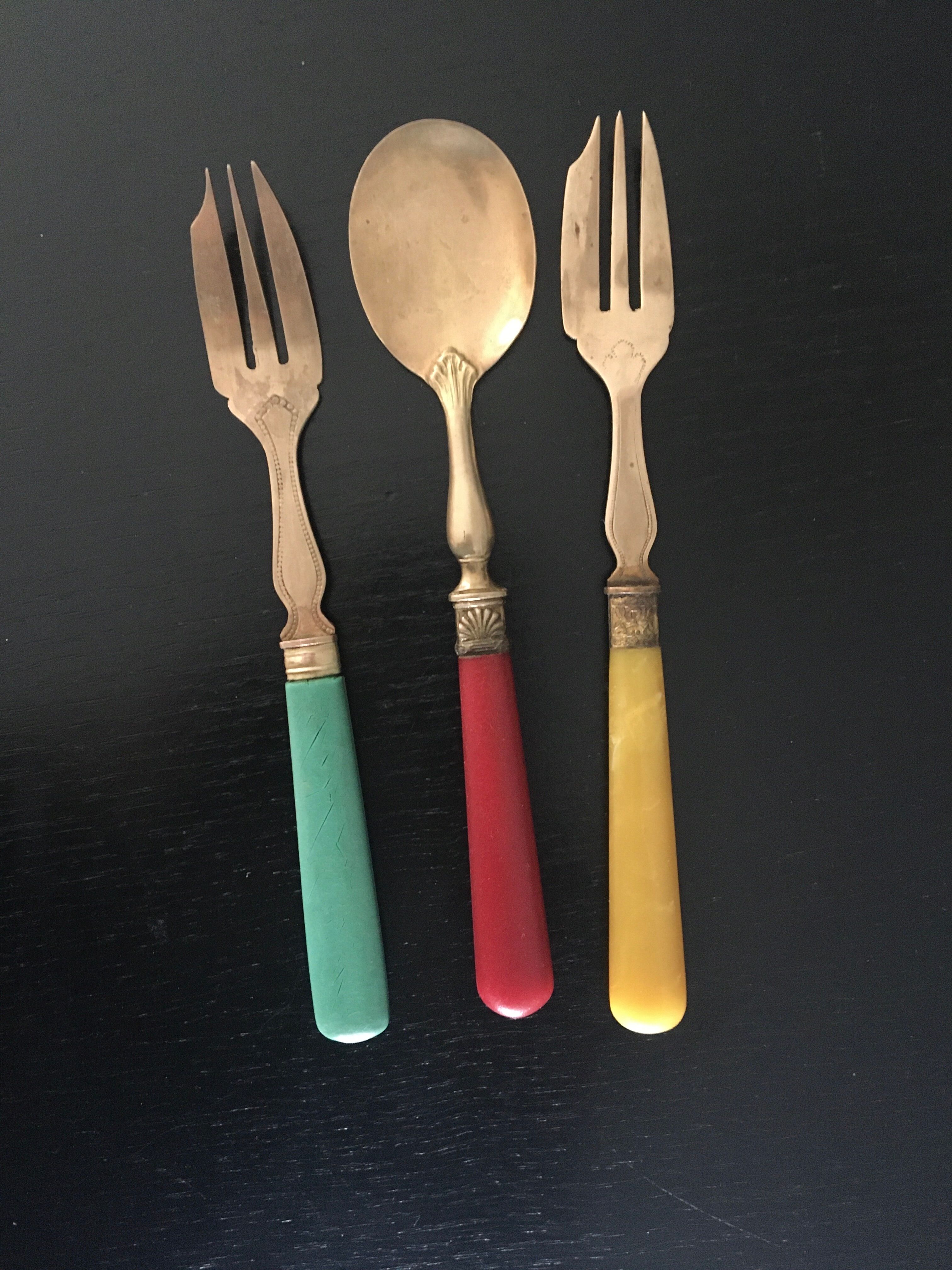 Set of brass dessert forks