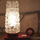 Bedside lamp in red lacquered wood and glass globe from the 1960s-70s