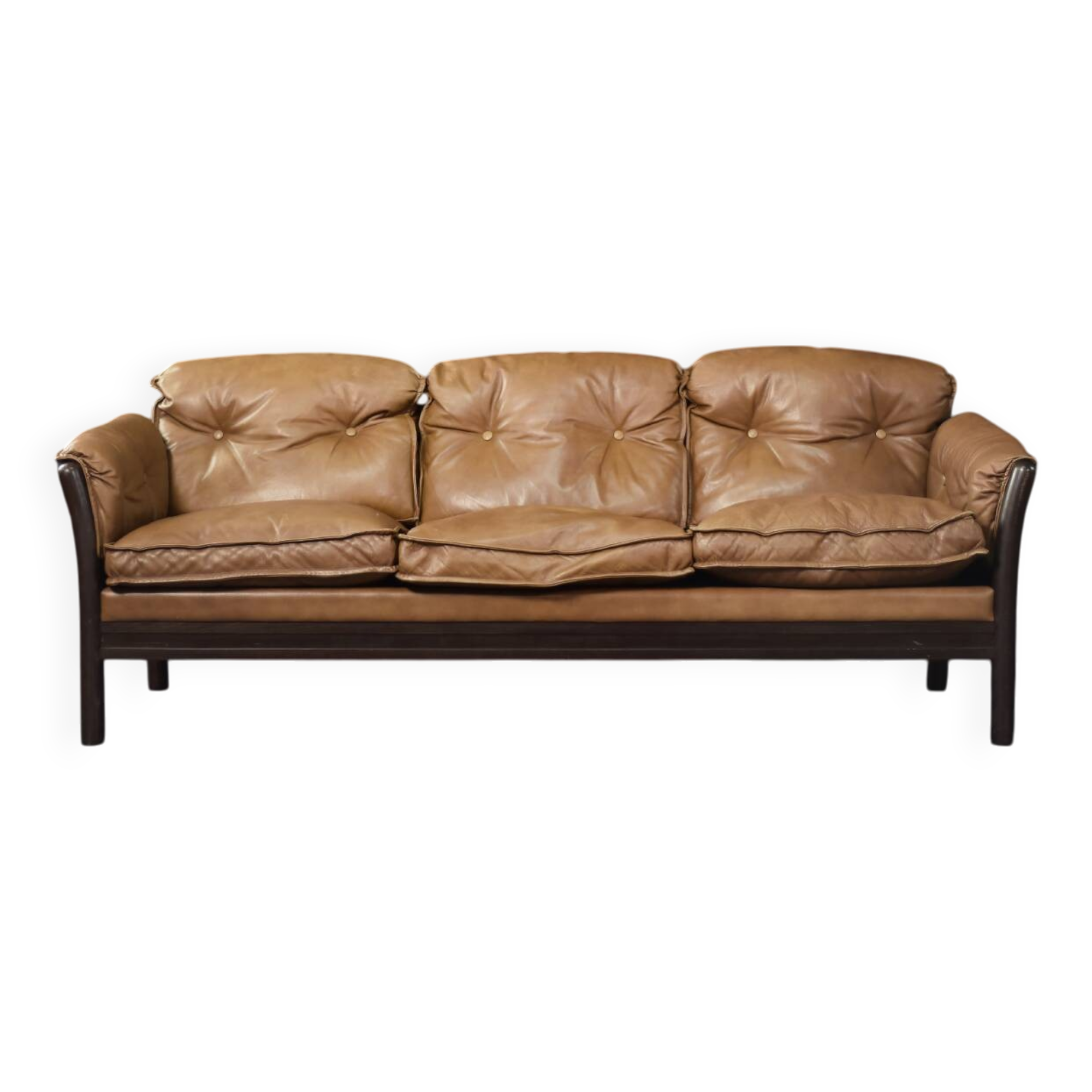 Vintage Mid-Century Danish Modern Cognac Leather 3-Seater Sofa, 1960s