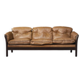 Vintage Mid-Century Danish Modern Cognac Leather 3-Seater Sofa, 1960s