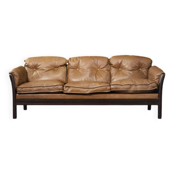 Vintage Mid-Century Danish Modern Cognac Leather 3-Seater Sofa, 1960s