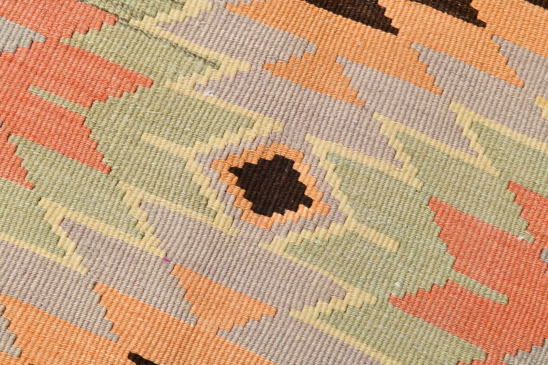 6x10 Green & Light Orange Tribal Large Kilim Area Rug, 176x301Cm