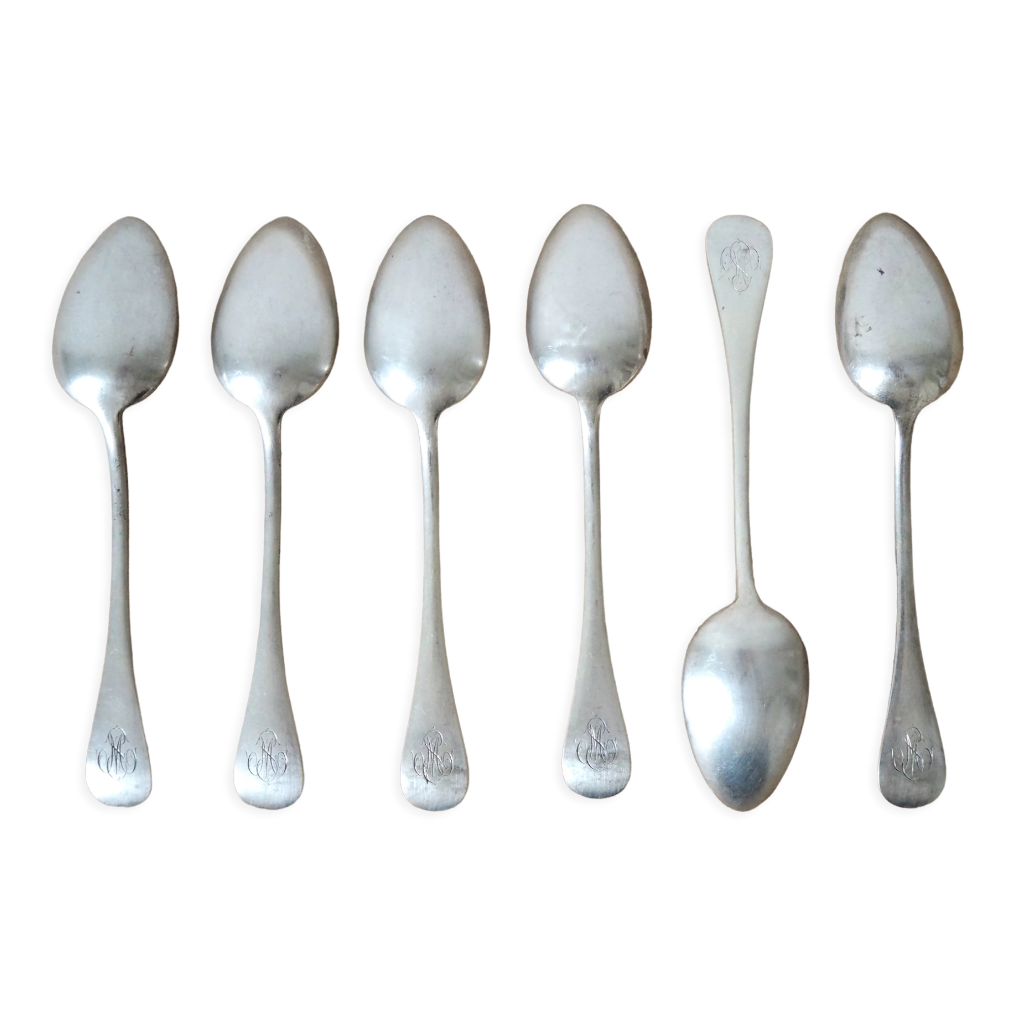 Set de 6 cuillères en argent Cailar-Bayard, monogrammées MS