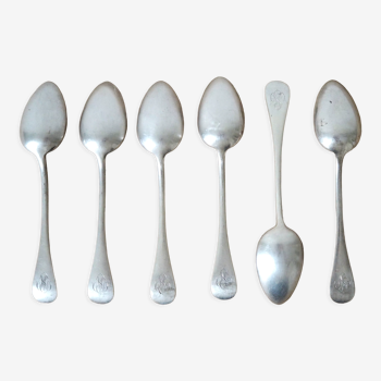 Set of 6 silver spoons Cailar-Bayard, monogrammed MS