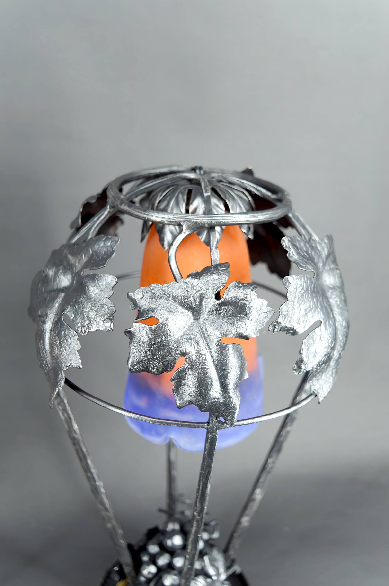 Pair of Wrought Iron Lamps, Vine Theme, Müller Frères, Art Deco, 1925