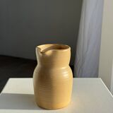 Small vintage jug engraved 50cl matte beige stoneware H14