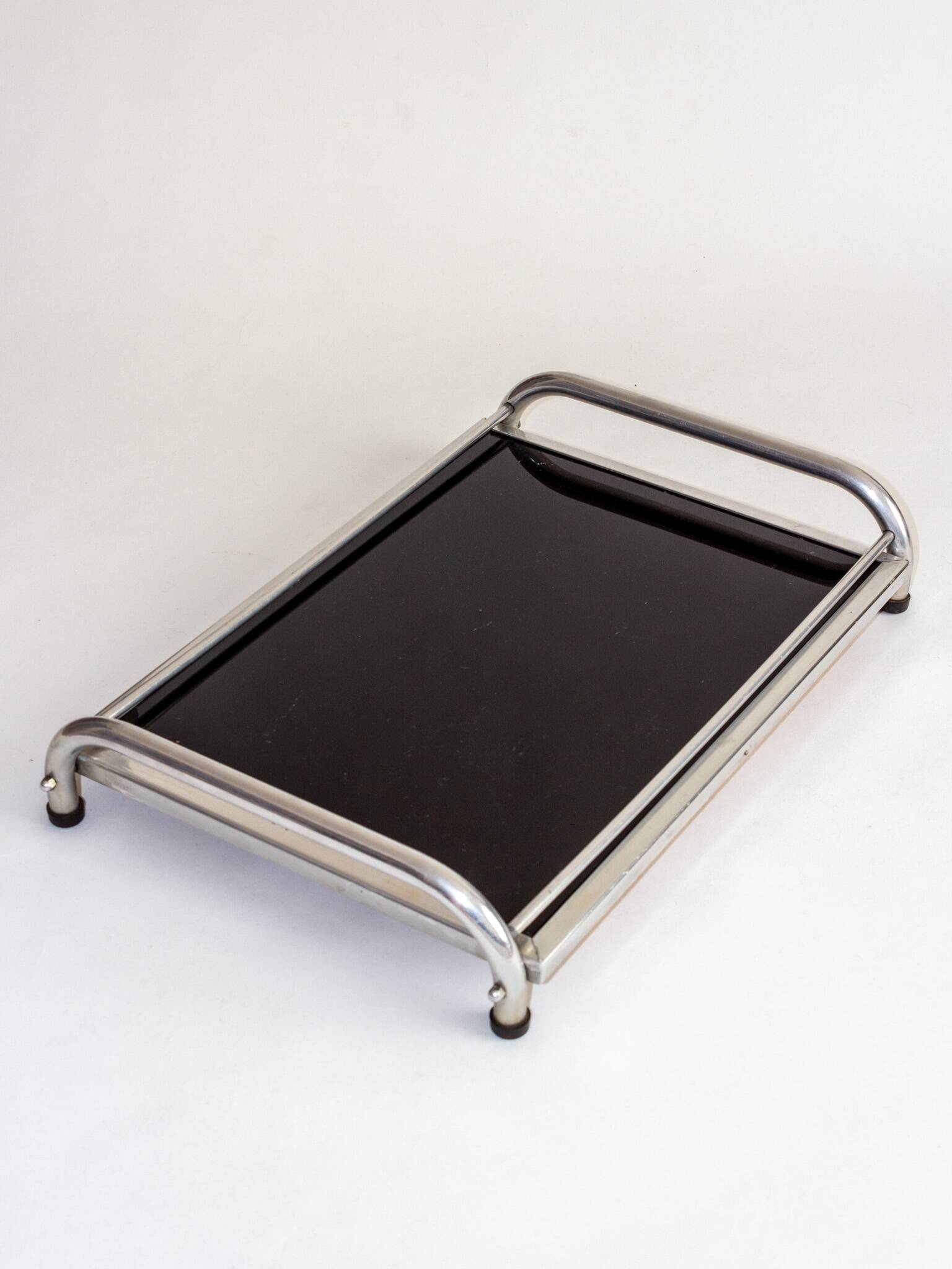Aluminum and glass tray, Italy, 1950s/1960s