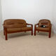Vintage living room set – 2-seater sofa & cognac leather armchair