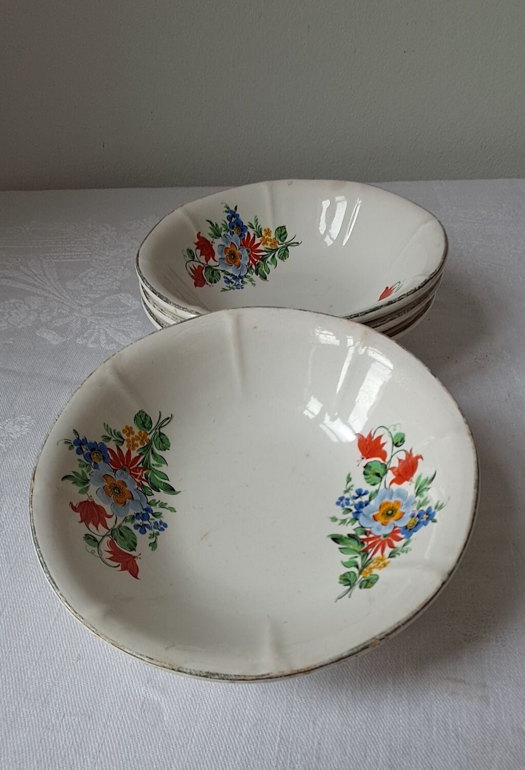 Coupelles vintage Digoin Sarreguemines. Décalcomanies de fleurs