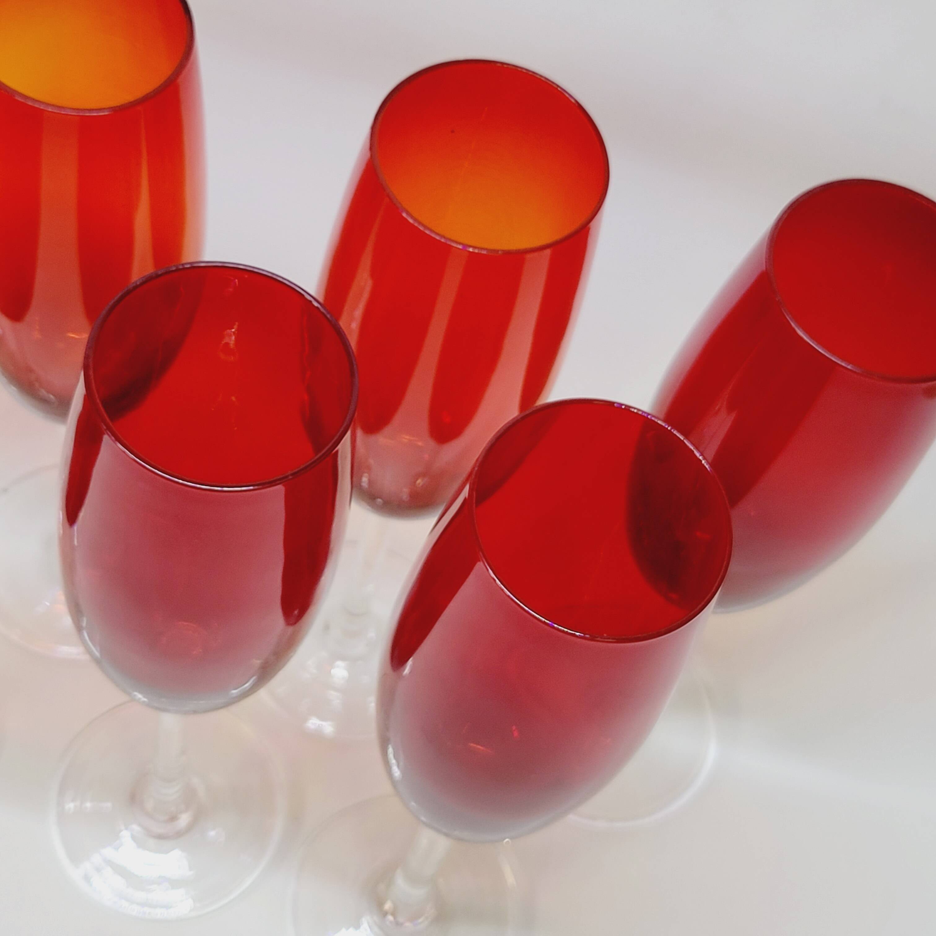 10 ruby red blown glass champagne flutes