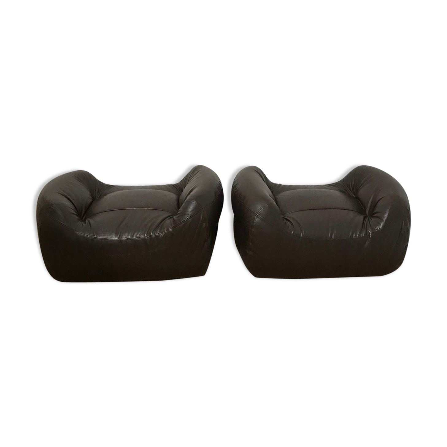 Leather pouf pair 1970
