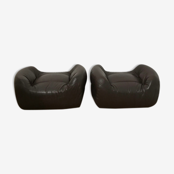 Leather pouf pair 1970