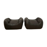 Pair de poufs en cuir 1970