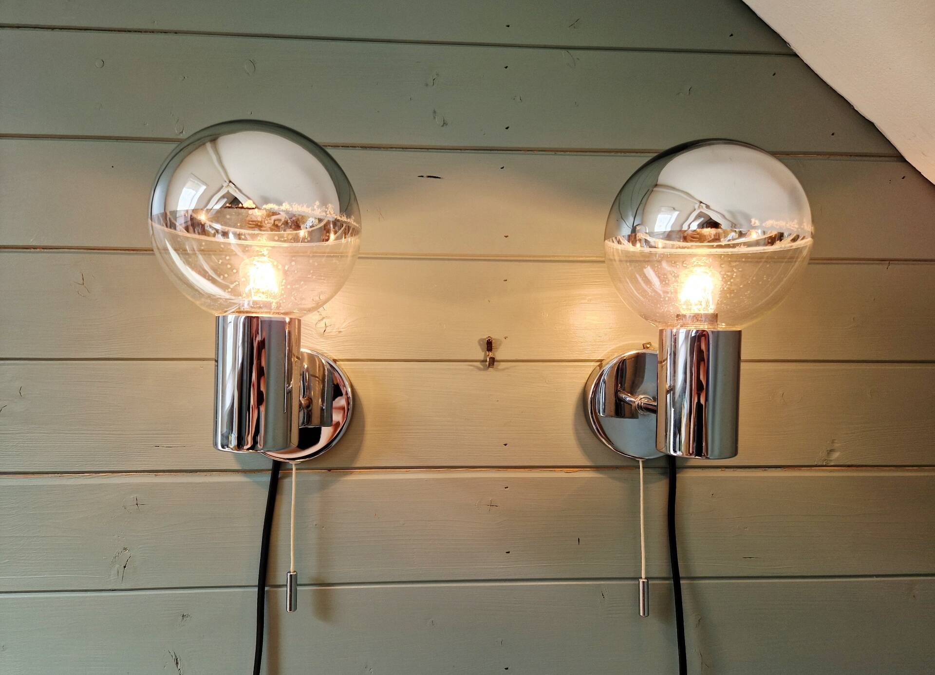 Pair of Space Age wall sconces, Motoko Ishii, Staff Leuchten, 1970