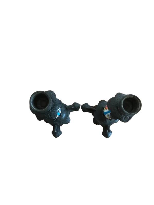 Art Nouveau Candle Holder Pair – Chiseled Metal and Hand-Painted Porcelain