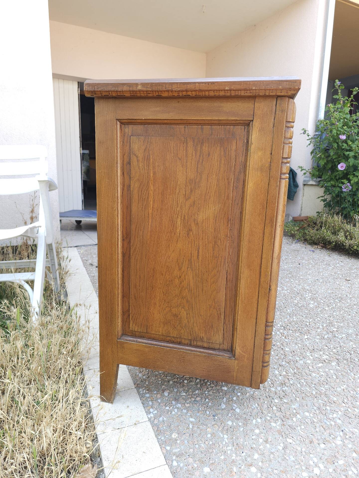 Solid oak sideboard, brutalist and Art Deco work, mid-century.