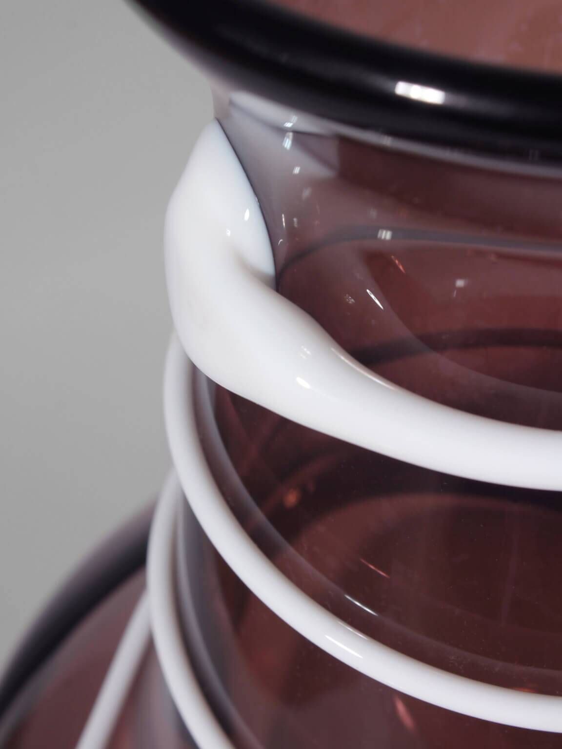 Monica Backström Art Glass Vase In Burgundy And White, For Kosta Boda