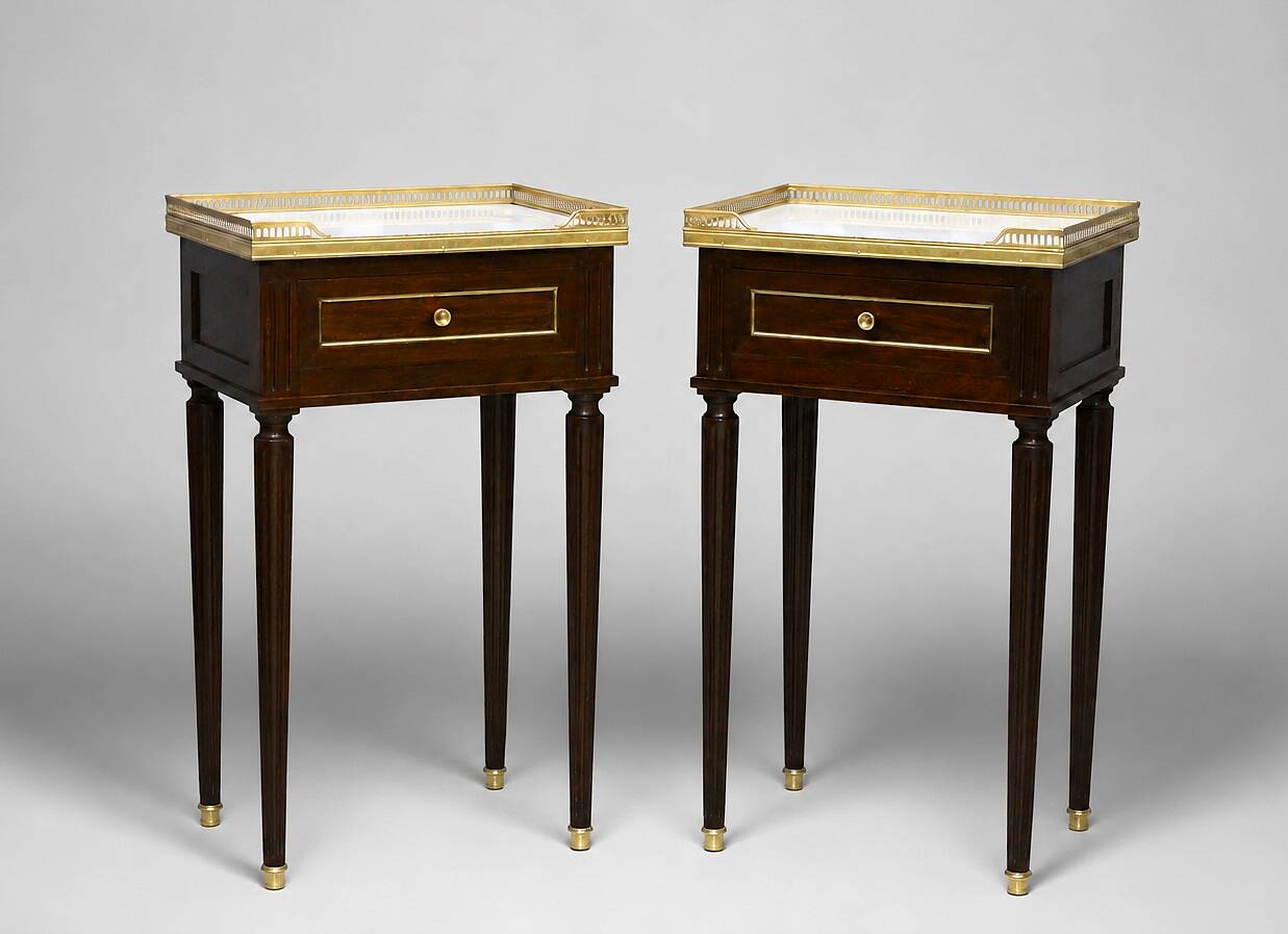 Pair of Louis XVI Style Nightstands with White Carrara Marble
