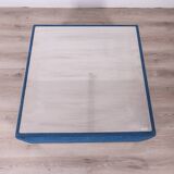 Vintage coffee table from the 70s, blue fabric, tasty designs