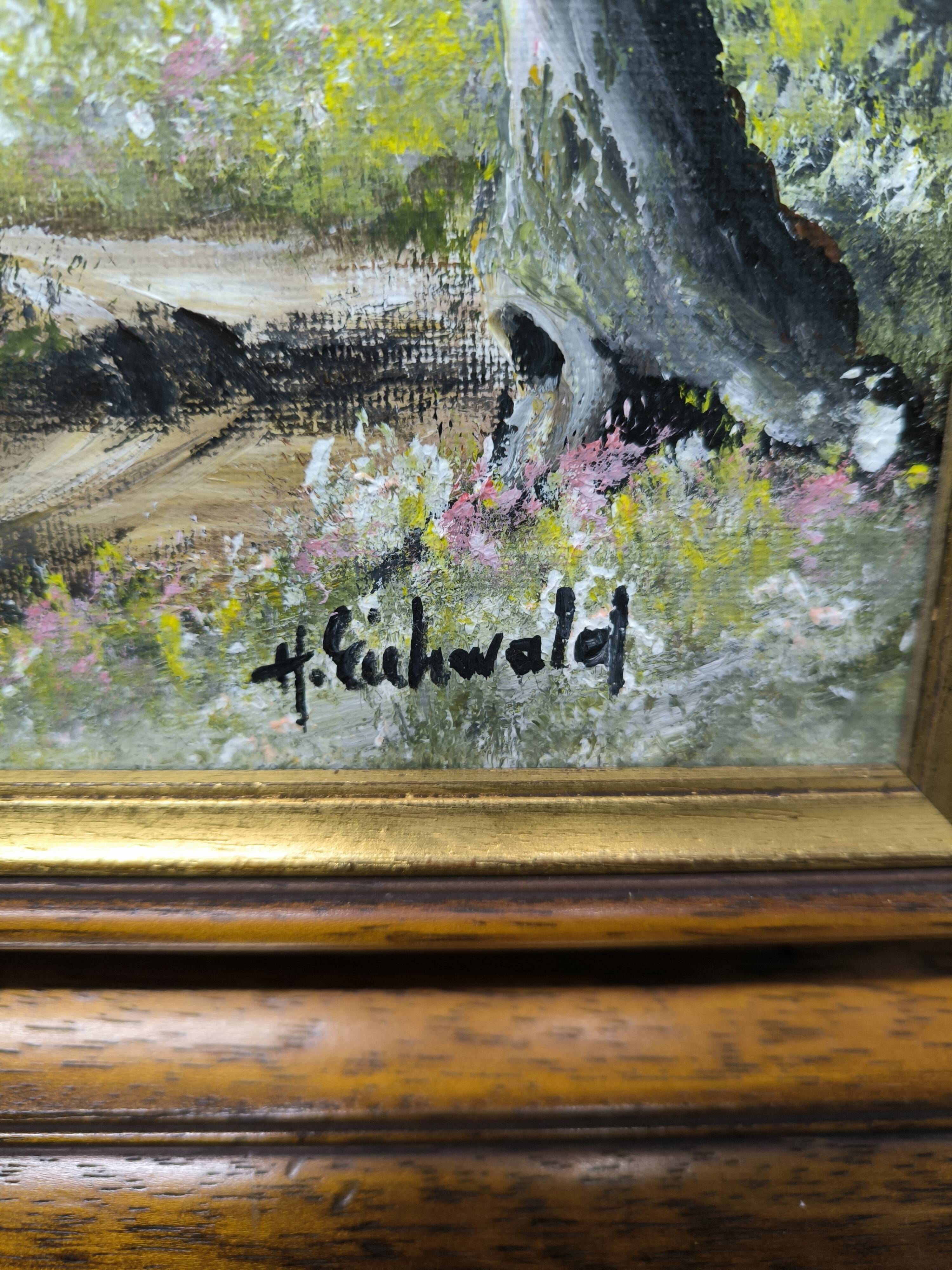 Landscape painting of flowering trees, Huguette Eichwald